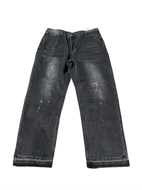 Relaxed Black Washed Jeans with Subtle White Paint Detail